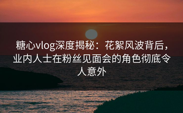 糖心vlog深度揭秘:花絮风波背后,业内人士在粉丝见面会的角色彻底令人意外