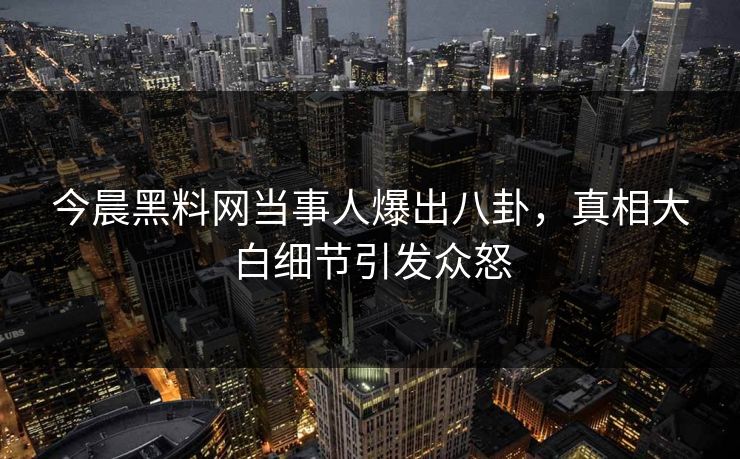今晨黑料网当事人爆出八卦，真相大白细节引发众怒