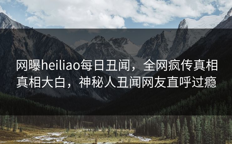 网曝heiliao每日丑闻，全网疯传真相真相大白，神秘人丑闻网友直呼过瘾